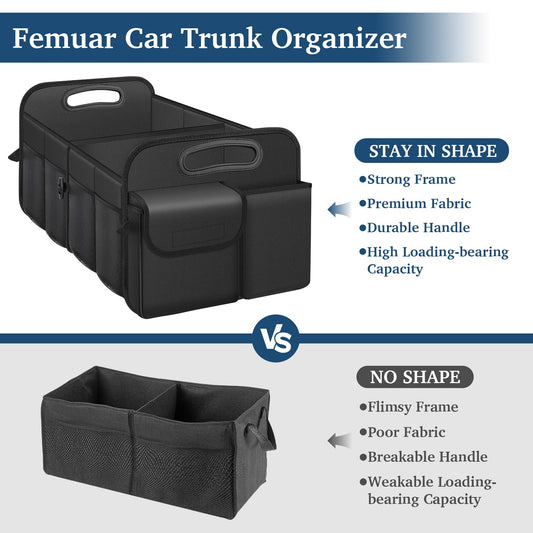 Femuar Collapsible Car Trunk Organizer – Waterproof Large Capacity Storage, Black