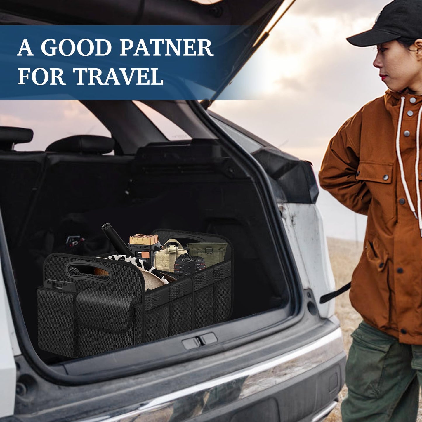Femuar Collapsible Car Trunk Organizer – Waterproof Large Capacity Storage, Black