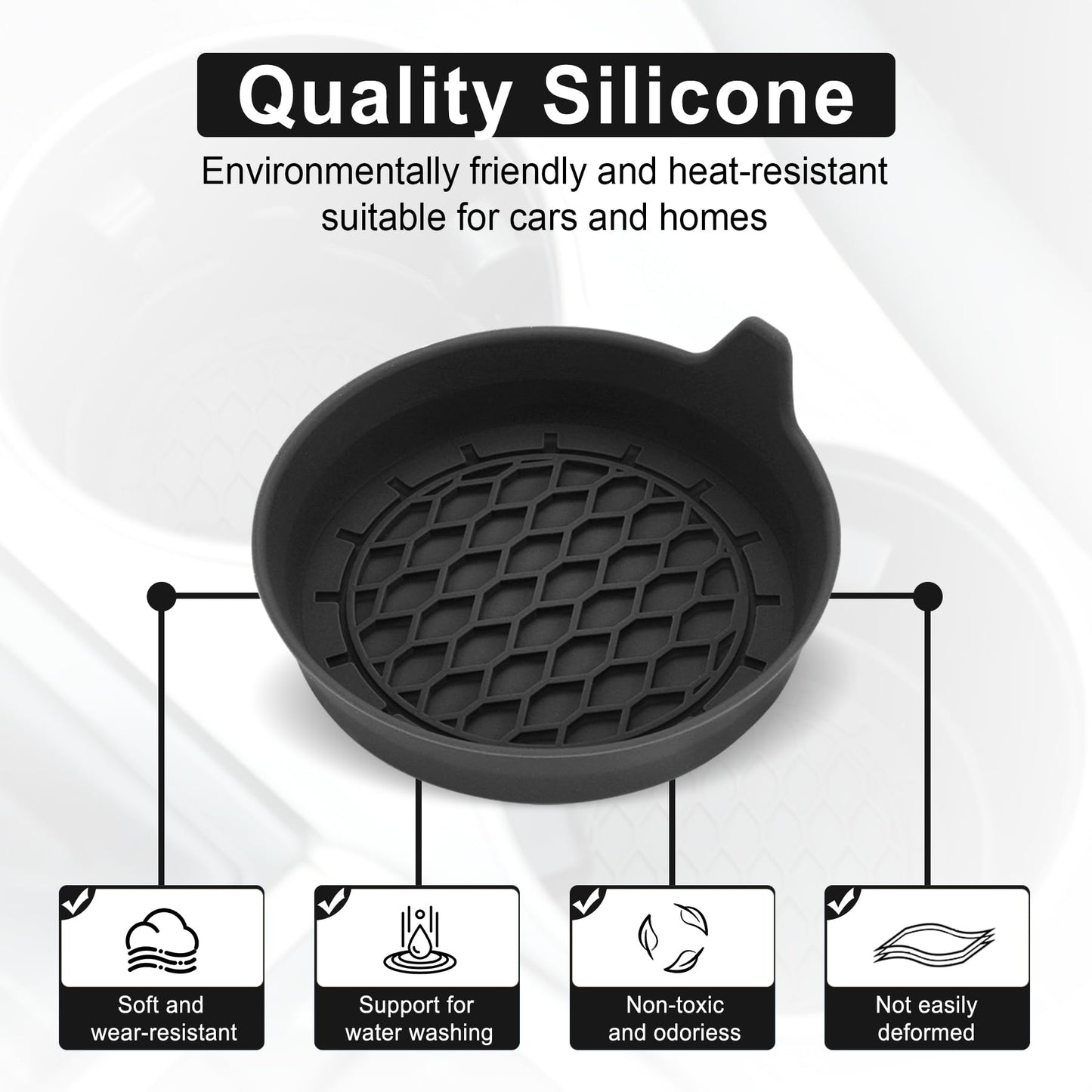 SINGARO Silicone Car Cup Holder Coasters – Non-Slip Universal Inserts, 4-Pack Black
