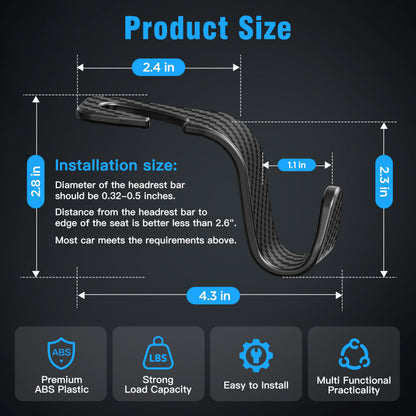Amooca Car Headrest Hooks 4-Pack – 360° Rotating Storage Organizer, Black