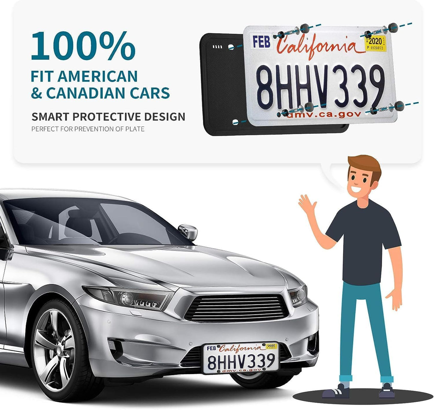 Aujen Silicone License Plate Frame 2-Pack – Black, Rust & Rattle Proof