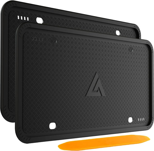 Aujen Silicone License Plate Frame 2-Pack – Black, Rust & Rattle Proof