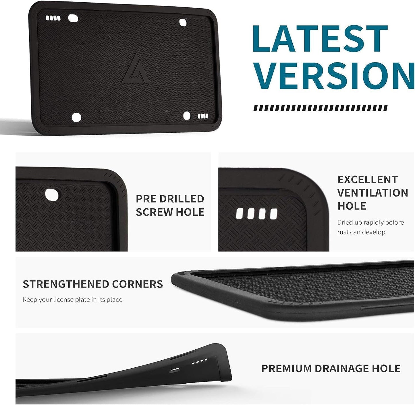 Aujen Silicone License Plate Frame 2-Pack – Black, Rust & Rattle Proof