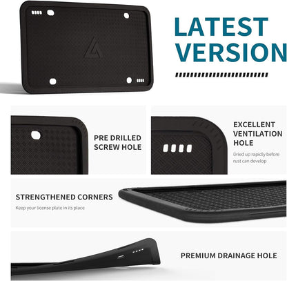 Aujen Silicone License Plate Frame 2-Pack – Black, Rust & Rattle Proof