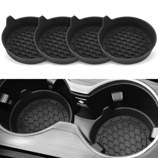 SINGARO Silicone Car Cup Holder Coasters – Non-Slip Universal Inserts, 4-Pack Black
