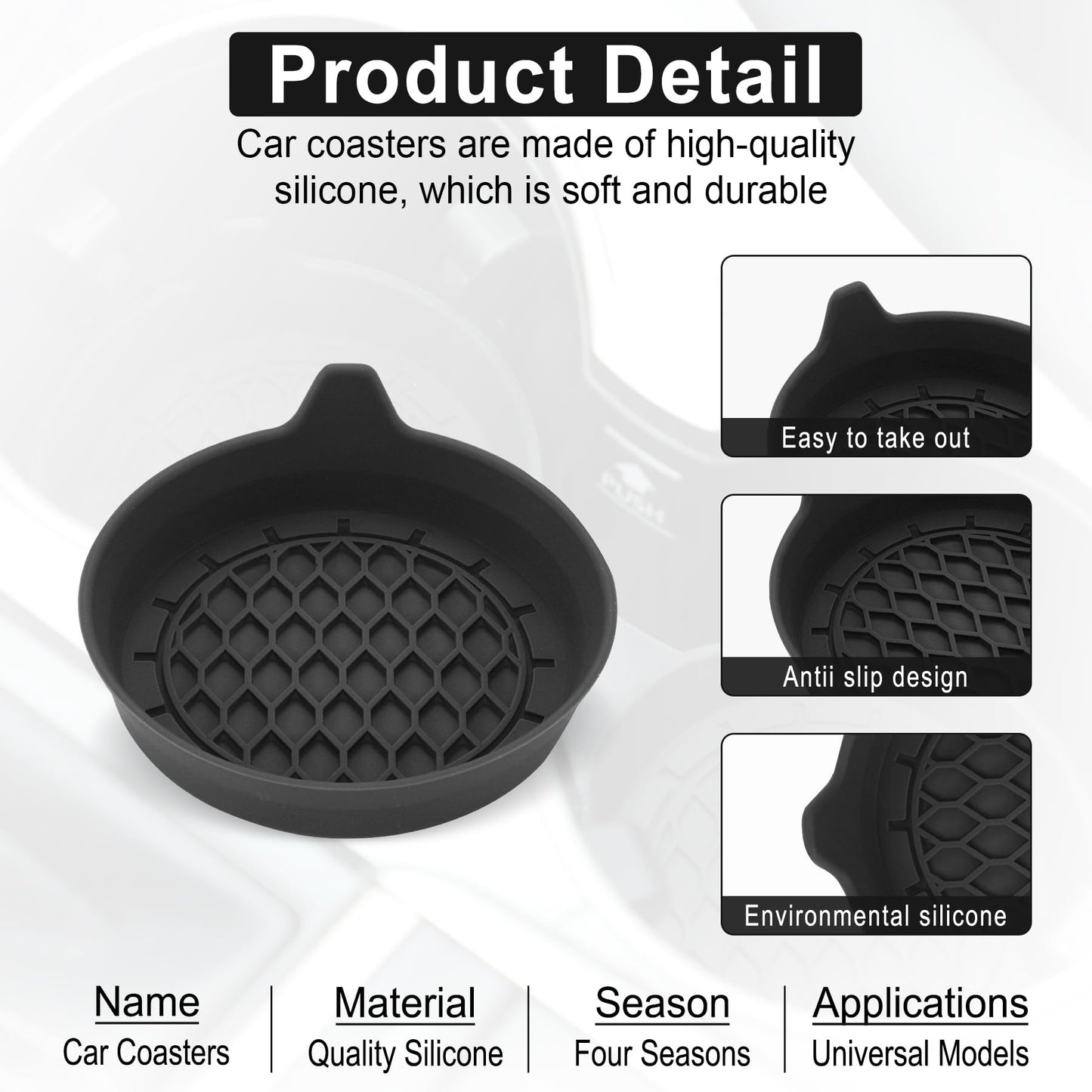 SINGARO Silicone Car Cup Holder Coasters – Non-Slip Universal Inserts, 4-Pack Black