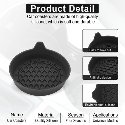 SINGARO Silicone Car Cup Holder Coasters – Non-Slip Universal Inserts, 4-Pack Black