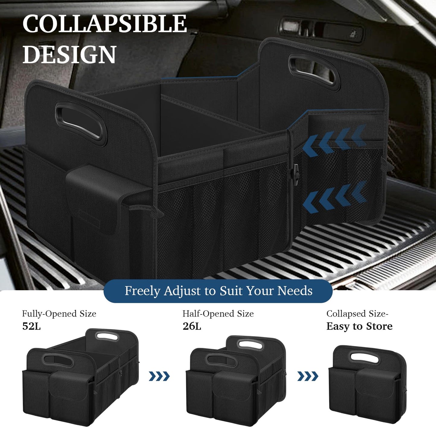 Femuar Collapsible Car Trunk Organizer – Waterproof Large Capacity Storage, Black