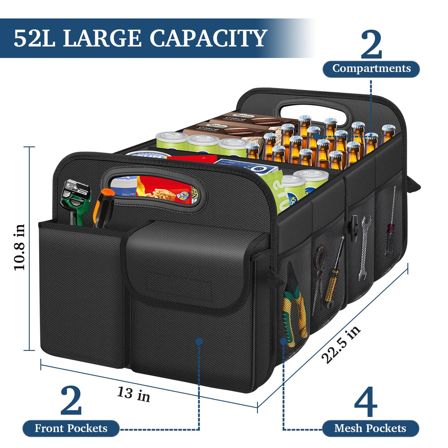 Femuar Collapsible Car Trunk Organizer – Waterproof Large Capacity Storage, Black