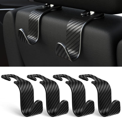 Amooca Car Headrest Hooks 4-Pack – 360° Rotating Storage Organizer, Black