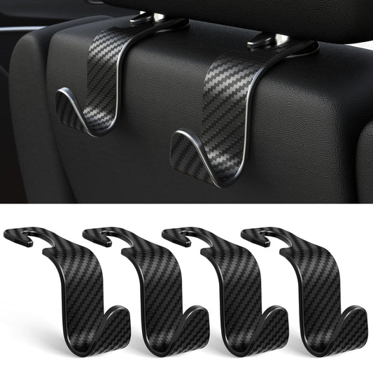 Amooca Car Headrest Hooks 4-Pack – 360° Rotating Storage Organizer, Black