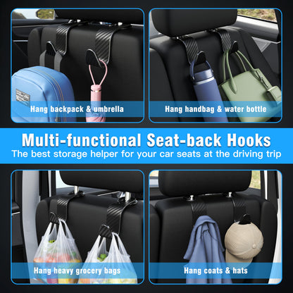 Amooca Car Headrest Hooks 4-Pack – 360° Rotating Storage Organizer, Black
